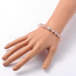 Tête de Bouddha pierres précieuses perles bracelets extensibles&nbsp;BJEW-JB01864-04
