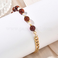 Armbänder aus natürlichem Bernstein und Süßwasserzuchtperlen&nbsp;BJEW-JB13694-02