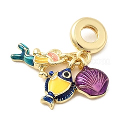 Messing bunte Emaille Frau Fisch Muschel Form europäischen baumeln Charms&nbsp;KK-C137-20G