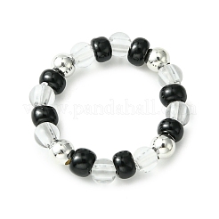 2 Stück 2-farbiges Stretchring-Set aus Acryl und Glassamenperlen für Damen&nbsp;RJEW-JR00593