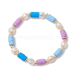 4 bracelet extensible en perles rondes plates en argile polymère de 4 couleurs pour femmes&nbsp;BJEW-JB11647