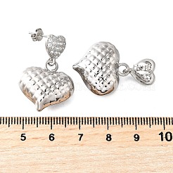 Strukturierte Herz Ohrstecker aus Messing mit Mikropflaster und klaren Zirkonia&nbsp;EJEW-Z099-02P-01