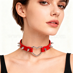 Verstellbare verstellbare Gothic-Halsketten aus PU-Lederlegierung mit Spike-Nieten und Herz für Damen&nbsp;NJEW-WH20816-006P-C