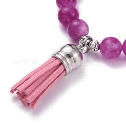 Conjunto de pulseras elásticas de cuentas redondas de calcedonia natural teñida para niñas y mujeres&nbsp;BJEW-JB07058