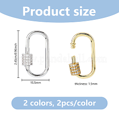 4 Stück 2 Farben Messing Micro Pave klare Zirkonia Schraubkarabiner Verschluss Charms&nbsp;ZIRC-DC0001-37