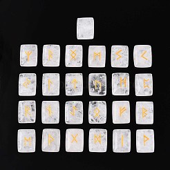 25 Stück rechteckige Runensteine aus natürlichem Quarzkristall mit eingraviertem Elder-Futhark-Alphabet&nbsp;G-T142-38