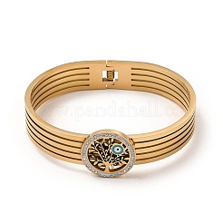 Cristal rhinestonetree of life con esmalte mal de ojo brazalete con bisagras&nbsp;BJEW-A135-02G