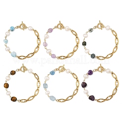 Bracelets en chaîne de perles et pépites de pierres précieuses naturelles mélangées&nbsp;BJEW-JB14436
