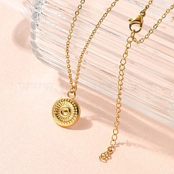 Collar de cadena tipo cable con colgante de moneda redonda plana de acero inoxidable 304 para mujer&nbsp;LS-STAS-Z108-02G-01