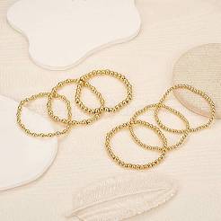 6 Stück runde Stretch-Armbänder aus Messingperlen für Damen&nbsp;BJEW-SW00150