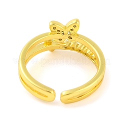Anelli da donna aperti con micro pavé di zirconi cubici trasparenti in ottone a farfalla&nbsp;RJEW-U003-06G