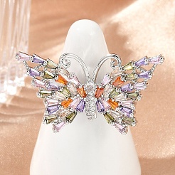 Bague papillon en laiton micro pavée en zircone cubique colorée pour femme&nbsp;RJEW-G343-30P-01
