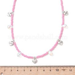 Collana con ciondolo a cuore in acciaio inossidabile 304 stile boho e perline di vetro&nbsp;NJEW-MZ00147-02