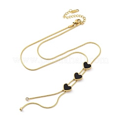 Dreifache Herz-Y-Halsketten aus 304 Edelstahl und schwarzem Kunststoff für Damen&nbsp;NJEW-U032-13G-02