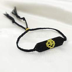 Bracciale a maglia dell'amicizia a fascia larga con semi di vetro per donna&nbsp;BJEW-P269-13B