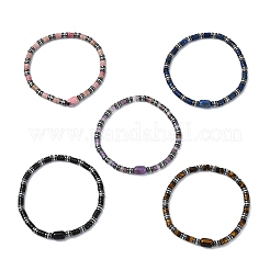 Pulseras elásticas de cuentas de hematita sintética no magnética y piedras preciosas naturales para mujeres y hombres.&nbsp;BJEW-JB13808