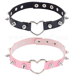 2 stücke 2 farben einstellbare gothic pu leder legierung herz spike niet herz choker halsketten für frauen&nbsp;NJEW-CL0001-17B