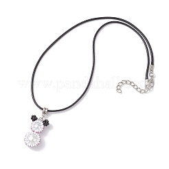 Collane con perline di vetro e perle di vetro rotonde a forma di orso con cordino di cotone cerato per donne e uomini&nbsp;NJEW-MZ00126-02