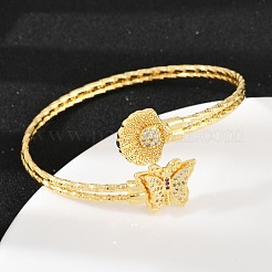 Brazaletes de circonita cúbica transparente con micro pavé de latón&nbsp;BJEW-C112-03G