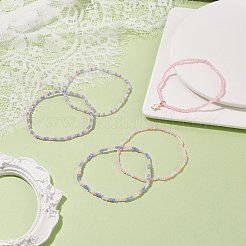 Braccialetti elastici con perline in vetro stile 5 pz 5 set con charm in acciaio inossidabile per donna&nbsp;BJEW-JB08562