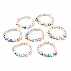 Braccialetti elasticizzati in argilla polimerica 7 pz 7 stelle e viso sorridente e fiore con perle di vetro in rilievo&nbsp;BJEW-JB08786
