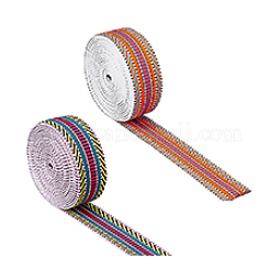 2 Stück 2 Farben flaches Polyester-Streifenband im ethnischen Stil&nbsp;SRIB-DC0001-01