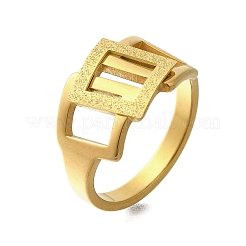 Strukturierter hohler rechteckiger Fingerring aus Edelstahl 304 für Frauen&nbsp;RJEW-L126-12B-G
