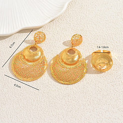 Ensembles de boucles d'oreilles et de bagues rondes creuses en alliage pour femmes&nbsp;FF3936