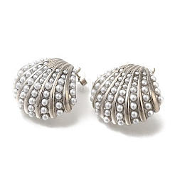 Boucles d'oreilles à tige en laiton en forme de coquillage avec placage en rack&nbsp;EJEW-H016-04P