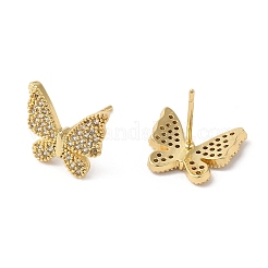 Orecchini a bottone da donna in ottone con micro pavé di zirconi cubici a farfalla&nbsp;EJEW-F316-14G