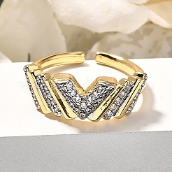 Messing Micro Pave klare Manschettenringe aus Zirkonia&nbsp;RJEW-U035-08GP