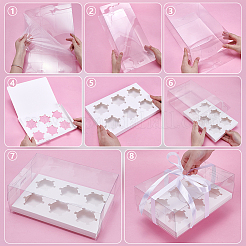 6 Stück faltbare Cupcake-Aufbewahrungsboxen aus Papier mit durchsichtigem Deckel&nbsp;CON-UN0001-05A