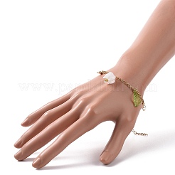 Bracelet à breloques feuille et fleur en acrylique et perle en plastique&nbsp;BJEW-JB09077