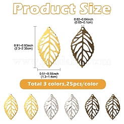 75 Stück 3 Farben Blatt Eisen Anhänger&nbsp;IFIN-YW0003-67