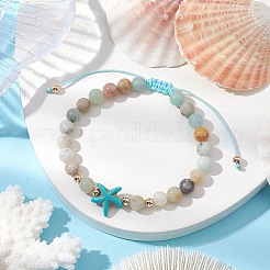 Natürliche Blumen-Amazonit-Armbänder mit runden Perlen und geflochtenen Perlen&nbsp;BJEW-JB10692-03