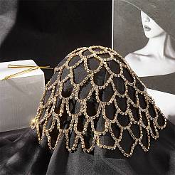 Chapeau de chaîne de cheveux à pompon en laiton et strass pour mariée&nbsp;AJEW-WH20042-54