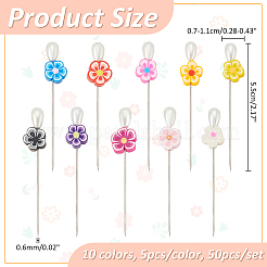 50 Stück 10 Farben handgefertigte Polymer-Ton-Blumen-Eisenkopfnadeln&nbsp;DIY-AB00042