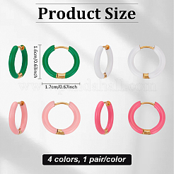 4 par de aretes tipo aro de acero inoxidable 304 chapados en oro real de 4k de 18 colores con esmalte&nbsp;EJEW-AN0004-69