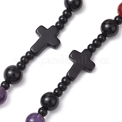 Edelstein-Chakra-Kreuz-Anhänger Rosenkranz Perlenketten für Frauen&nbsp;NJEW-TA00176