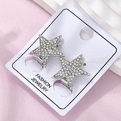 Orecchini a clip con micro pavé di zirconi cubici trasparenti in ottone a forma di stella&nbsp;EJEW-U049-01P