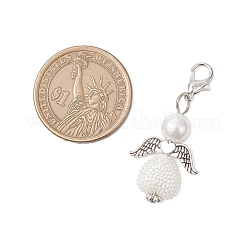 Adornos colgantes de perlas de imitación de plástico ABS y perlas de vidrio con forma de corazón de ángel&nbsp;HJEW-JM03565-03