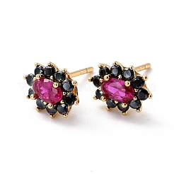 Boucles d'oreilles fleur zircone cubique pour elle&nbsp;EJEW-C002-19G-RS