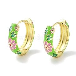 Creolen aus echtem 18 Karat vergoldetem Messing mit Emaille-Blumenmuster für Damen&nbsp;EJEW-L269-117G