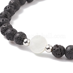 Roccia lavica naturale e conchiglia con braccialetto elasticizzato con perline malocchio&nbsp;BJEW-JB08235