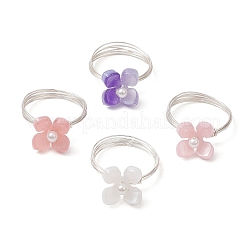 Blumen-Fingerringe aus Zelluloseacetat (Harz) und Muschelperlen&nbsp;RJEW-TA00181-02