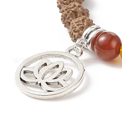Bracelet extensible en bois de rudraksha naturel et mélange de pierres précieuses avec breloque en alliage de lotus&nbsp;BJEW-TA00151