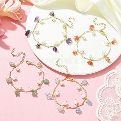 Set di 4 set di 4 braccialetti con ciondoli di pietre preziose miste naturali in stile 7-1/2 e perle di conchiglia per donna&nbsp;BJEW-TA00359