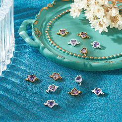 12 Stück 2 Farben Messing Pavé Zirkonia Herz Glieder Verbinder Charms&nbsp;KK-TA0003-48E