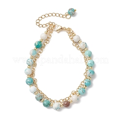 Mehrreihige Armbänder aus natürlichem Howlith und Messing-Roloketten für Damen&nbsp;BJEW-JB13160