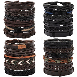 Juego de 24 pulsera de cordón de cuero sintético trenzado ajustable de 24 estilos para hombre.&nbsp;BJEW-WH20009-25